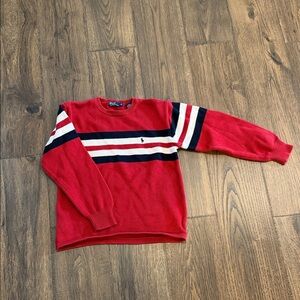 Boys Ralph Lauren Red and Navy Striped Crewneck Sweater